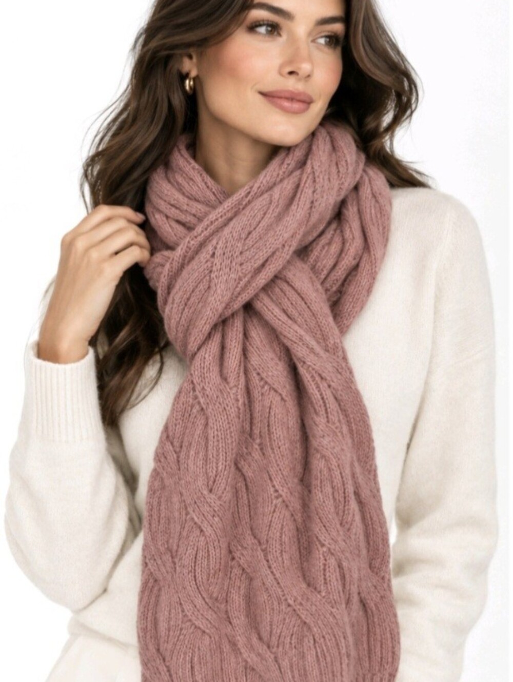 Nordstrom Scarf 100% Cashmere Pink Cable Knit Size OS